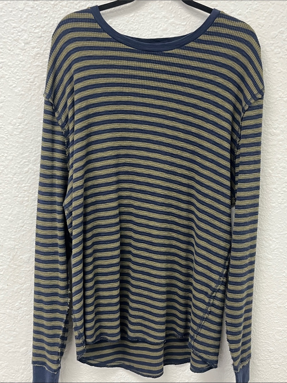 Lucky Brand Navy and Olive Striped Long-Sleeve Tee #1216